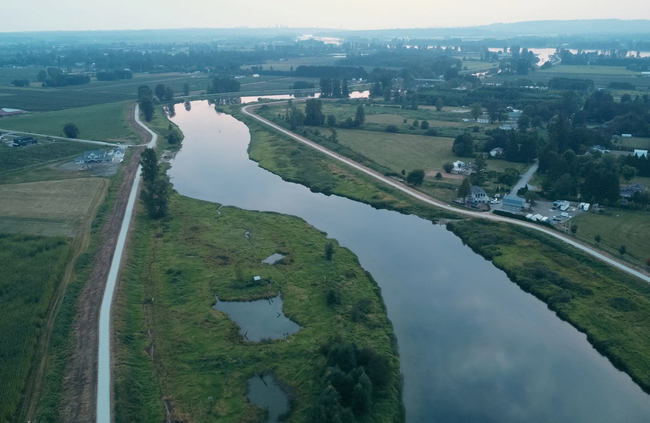 The Pitt Meadows landscape surrounding Alley Cats Hotel