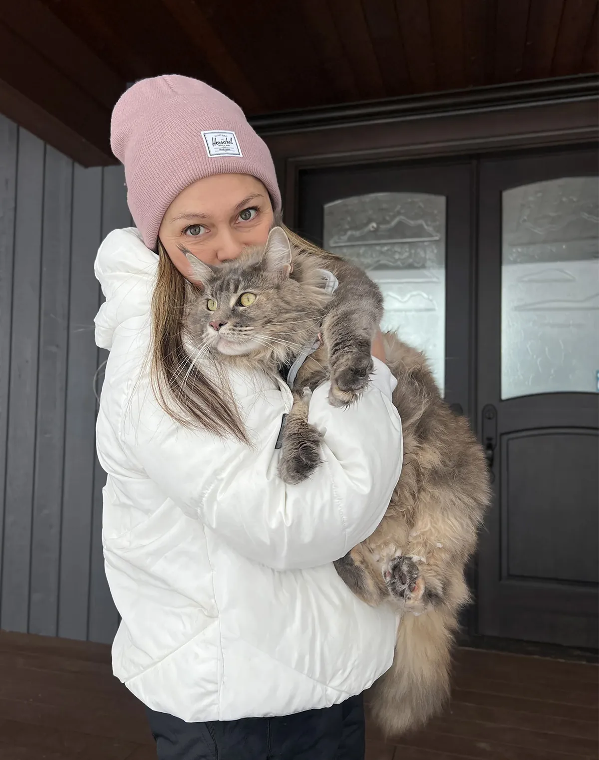 An Alley Cats Hotel team member welcoming a cat
